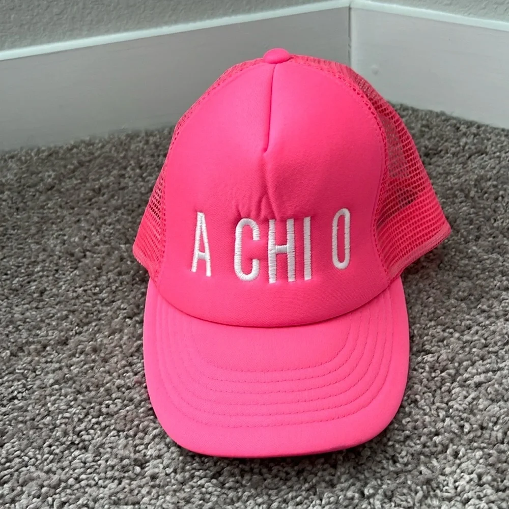 A Chi O Sorority Hot Pink Trucker Hat - ΑΧΩ